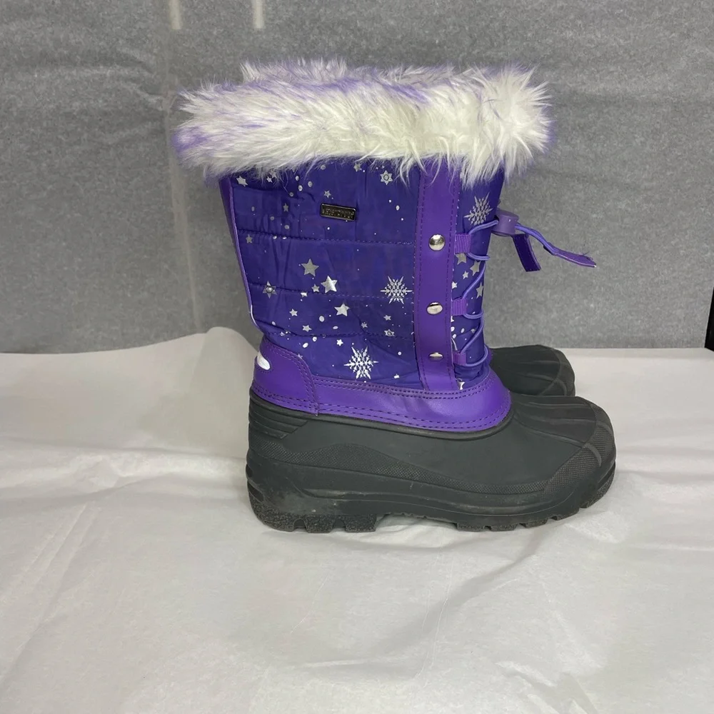 Purple Snowflake Thermolite Kids Snow Winter Rain Boots Fur Lined Size 3